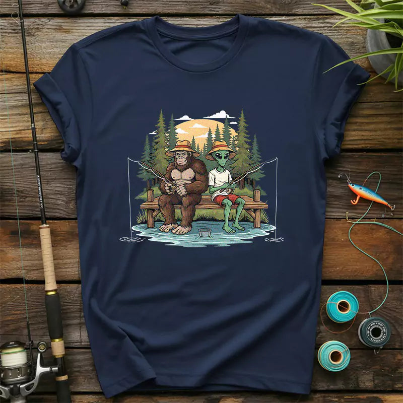 Bigfoot And Alien Fishing T-Shirt