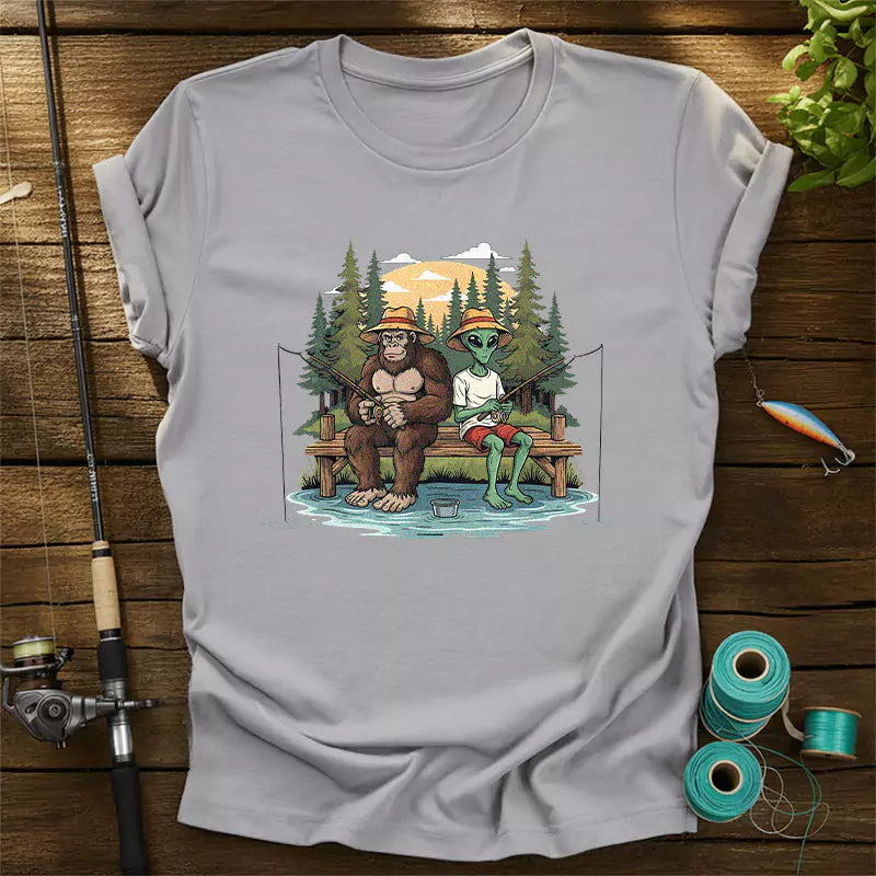 Bigfoot And Alien Fishing T-Shirt