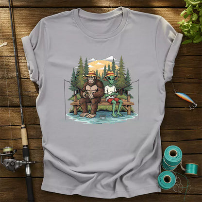 Bigfoot And Alien Fishing T-Shirt