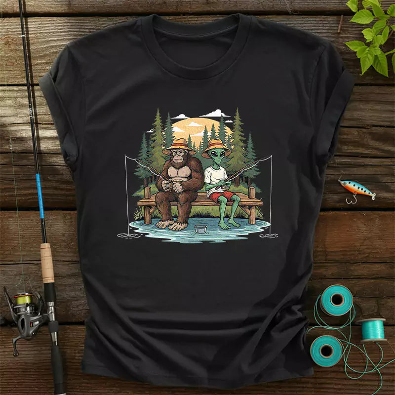 Bigfoot And Alien Fishing T-Shirt