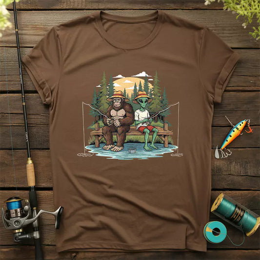 Bigfoot And Alien Fishing T-Shirt