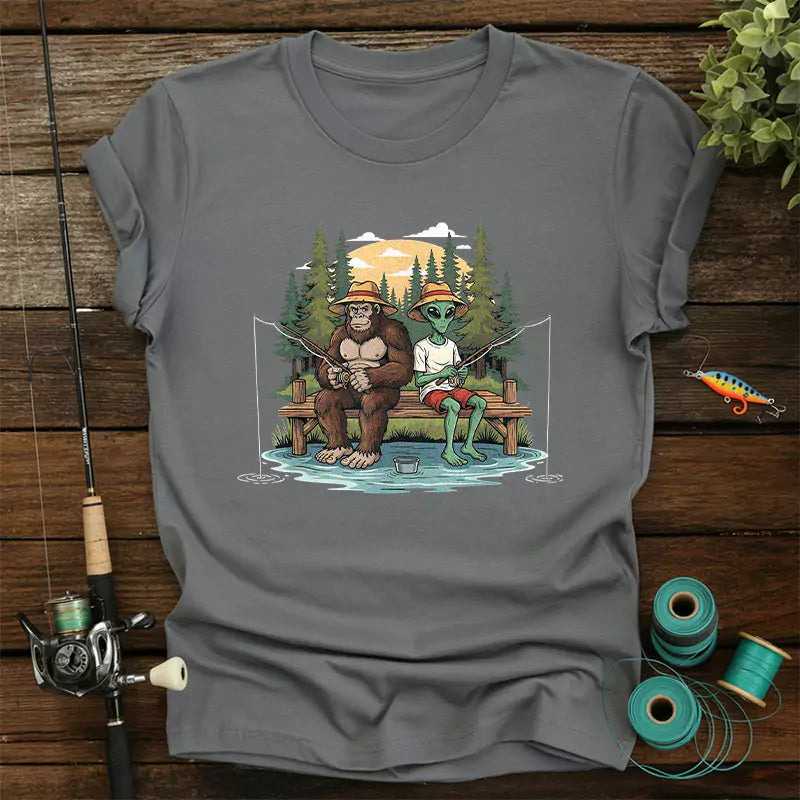 Bigfoot And Alien Fishing T-Shirt