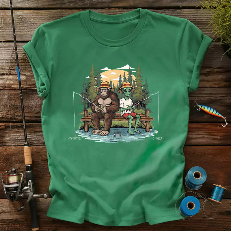 Bigfoot And Alien Fishing T-Shirt