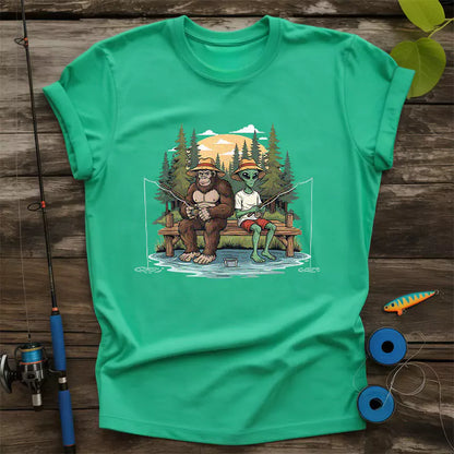 Bigfoot And Alien Fishing T-Shirt