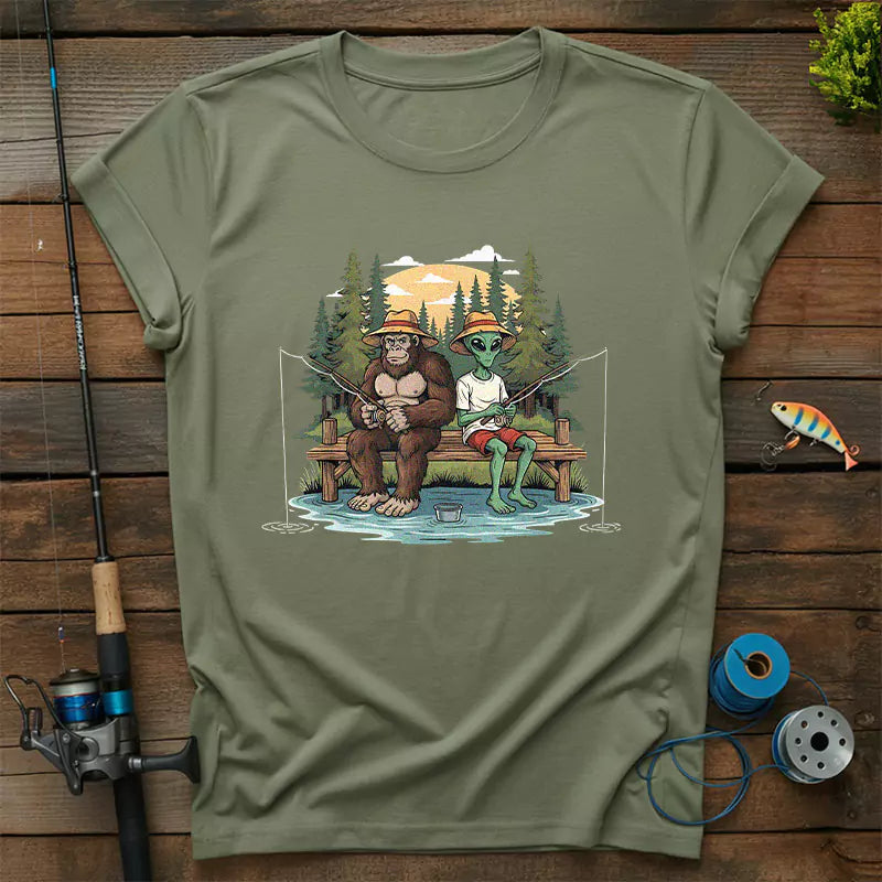 Bigfoot And Alien Fishing T-Shirt