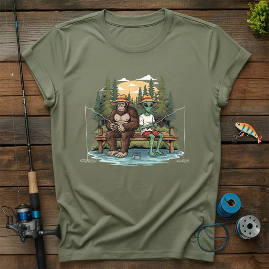 Bigfoot And Alien Fishing T-Shirt