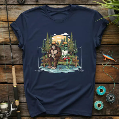 Bigfoot And Alien Fishing T-Shirt
