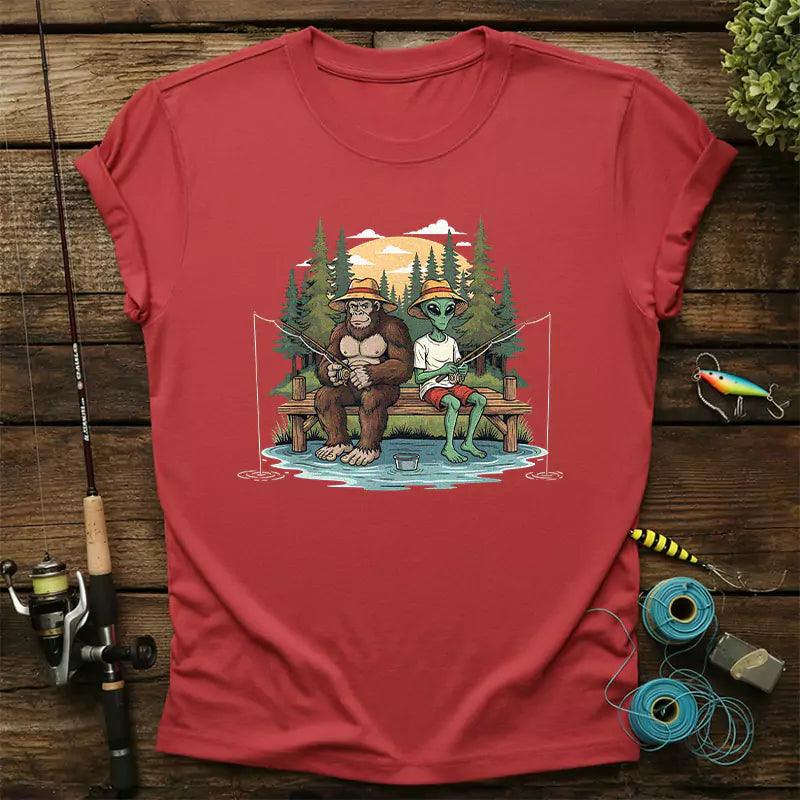 Bigfoot And Alien Fishing T-Shirt