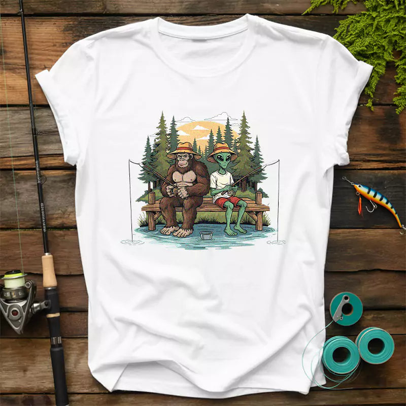 Bigfoot And Alien Fishing T-Shirt
