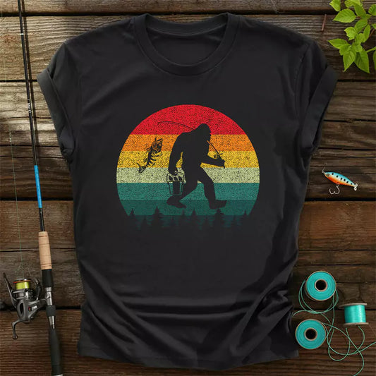 Bigfoot Fishing Adventure Retro Sasquatch Fisherman T-Shirt