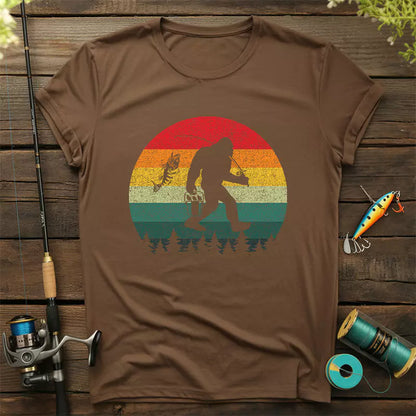 Bigfoot Fishing Adventure Retro Sasquatch Fisherman T-Shirt