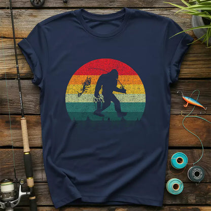 Bigfoot Fishing Adventure Retro Sasquatch Fisherman T-Shirt