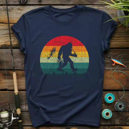 Bigfoot Fishing Adventure Retro Sasquatch Fisherman T-Shirt