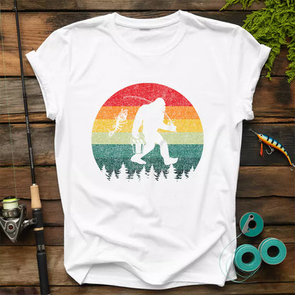 Bigfoot Fishing Adventure Retro Sasquatch Fisherman T-Shirt