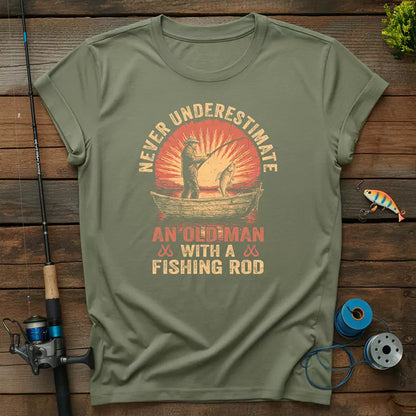 Never Underestimate An Old Man With A Fishing Rod T-Shirt