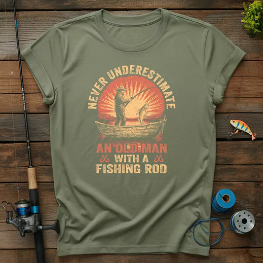 Never Underestimate An Old Man With A Fishing Rod T-Shirt