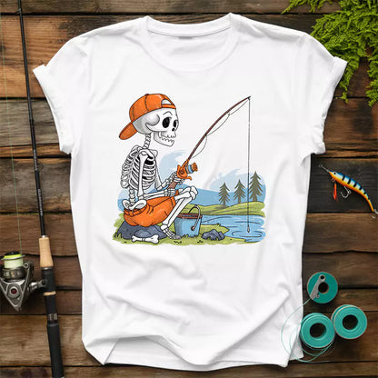 Skeleton Fishing Halloween T-Shirt